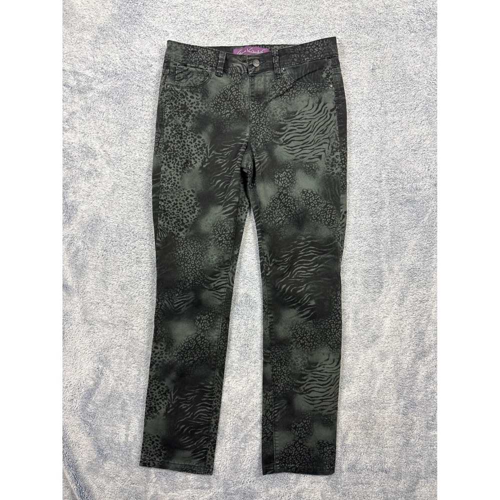 Gloria Vanderbilt Womens 6 Green Animal Print Amanda Jeans Stretch Straight Leg